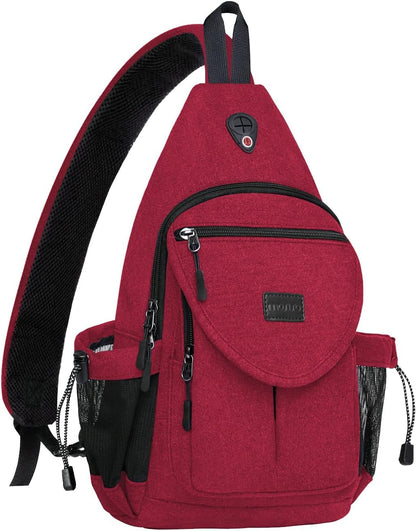 MOSISO Canvas Sling Backpack, Daypack with Anti-Theft Pocket, Dual Mesh Bottle Holders & Earphone Hole, Fits 11 Inch Tablet for Hiking Travel Commute