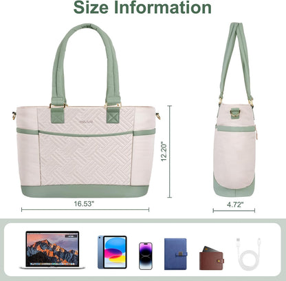 MOSISO Puffy Ultra‑Light Women Work Laptop Tote Bag, 15‑16‑Inch, built-in keyring, side pocket & rear trolley sleeve.