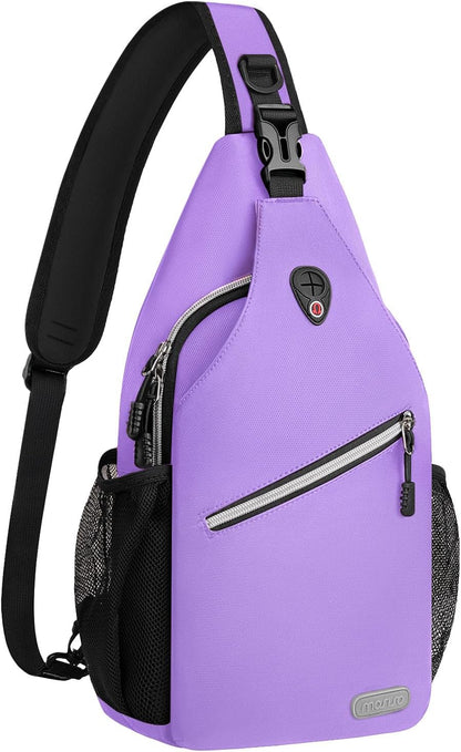 MOSISO Water Resistant Sling Backpack, Crossbody Daypack with Multi Pockets & Side Mesh Holders, Strap Fits 10.9Inch Tablet for Travel Hiking Commute
