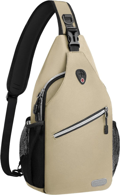 MOSISO Water Resistant Sling Backpack, Crossbody Daypack with Multi Pockets & Side Mesh Holders, Strap Fits 10.9Inch Tablet for Travel Hiking Commute