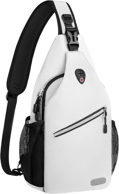 MOSISO Water Resistant Sling Backpack, Crossbody Daypack with Multi Pockets & Side Mesh Holders, Strap Fits 10.9Inch Tablet for Travel Hiking Commute
