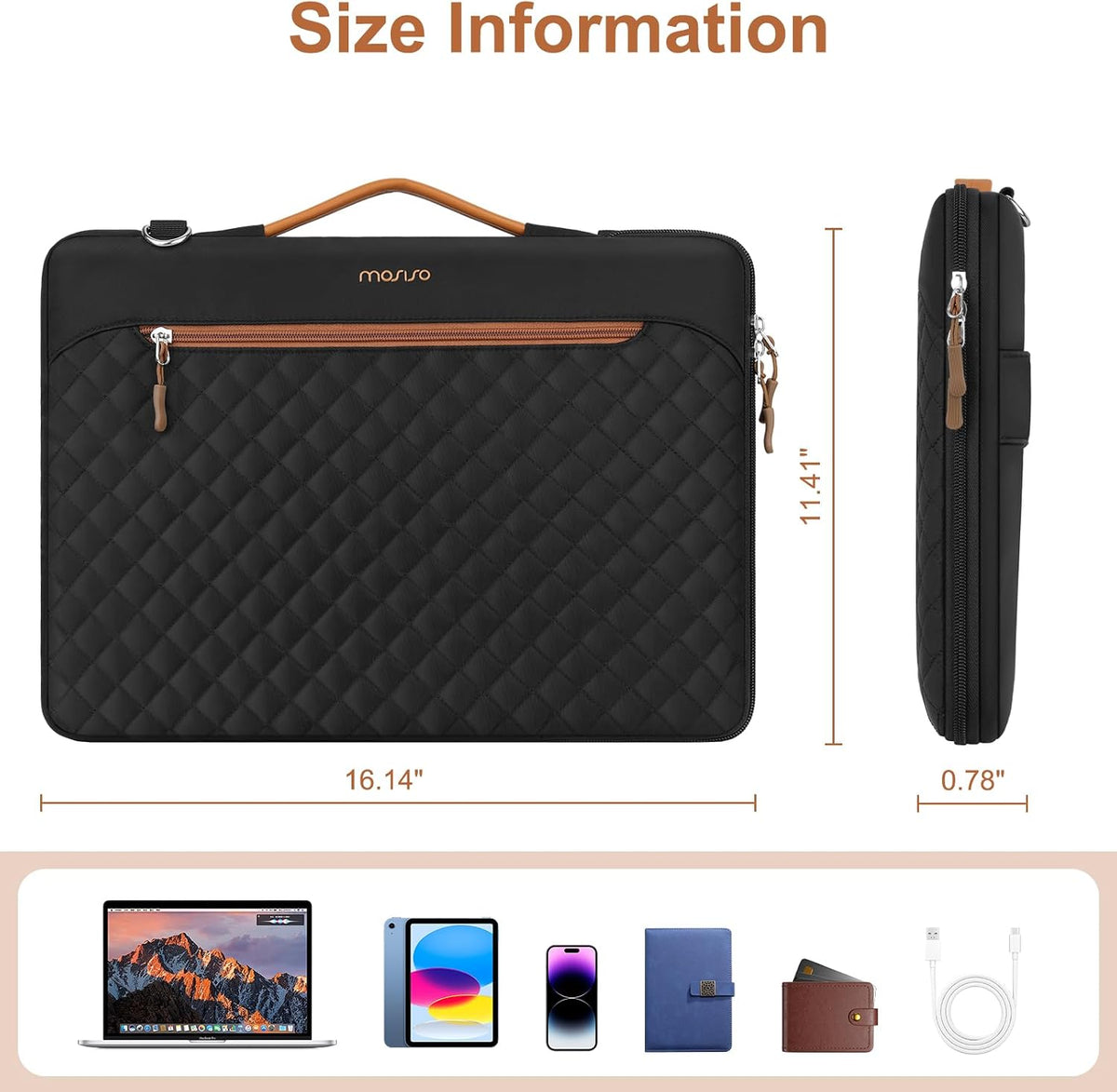 MOSISO 360‑Edge Reinforced Laptop Shoulder Bag,15‑16‑Inch,Removable‑Strap,Front‑Pockets & Rear Trolley‑Sleeve