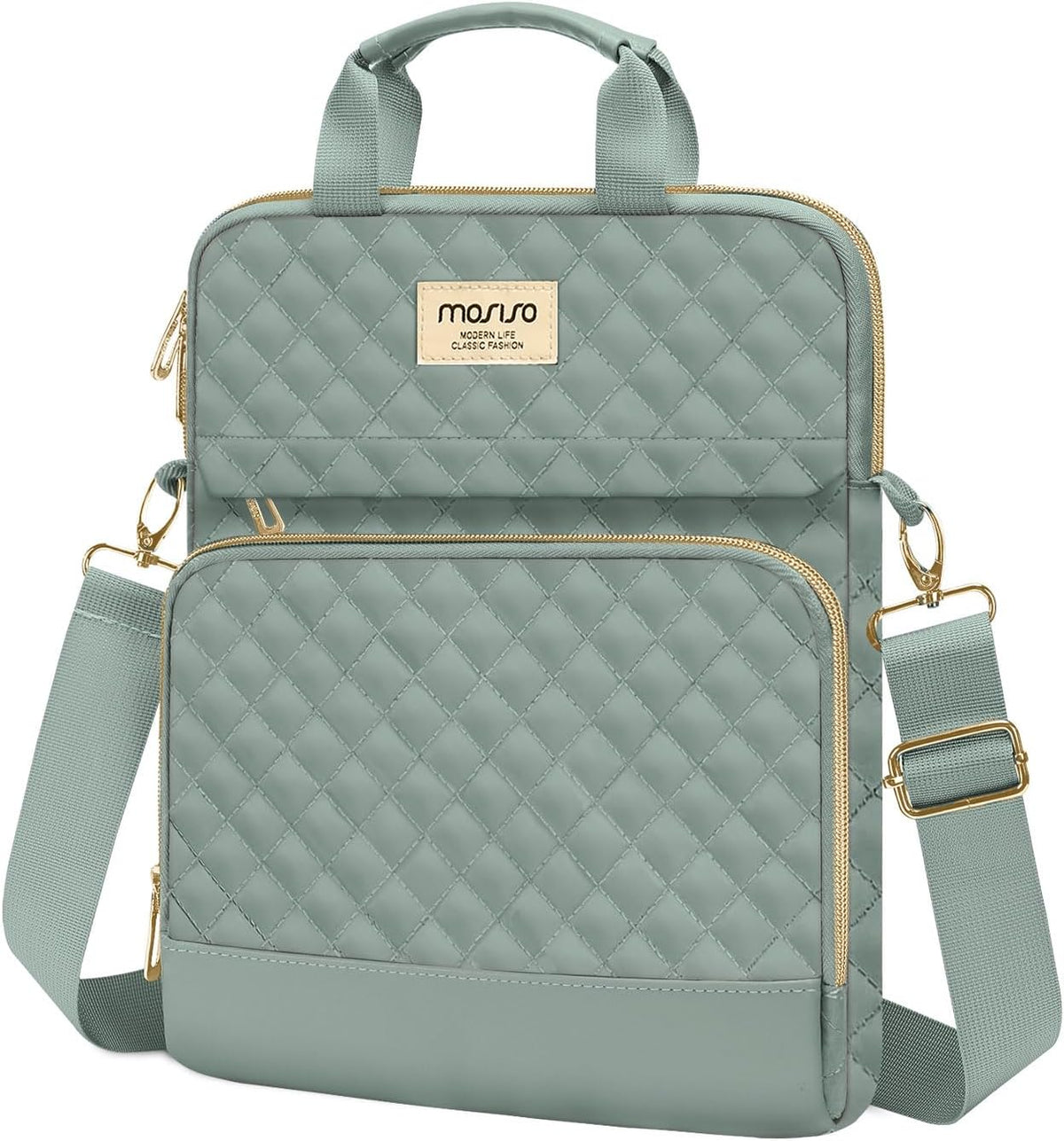 MOSISO Diamond‑Quilted Crossbody Tablet Bag,11‑Inch &12.9‑13‑Inch, Dual‑Front‑Pockets with Detachable Shoulder‑Strap