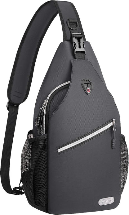 MOSISO Water Resistant Sling Backpack, Crossbody Daypack with Multi Pockets & Side Mesh Holders, Strap Fits 10.9Inch Tablet for Travel Hiking Commute