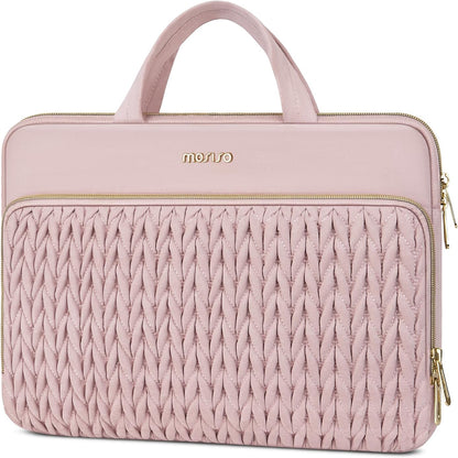 MOSISO Quilted Polyester 13.3-16 Inch Laptop Sleeve, Padded Protective Case with Front Pocket & Trolley Strap