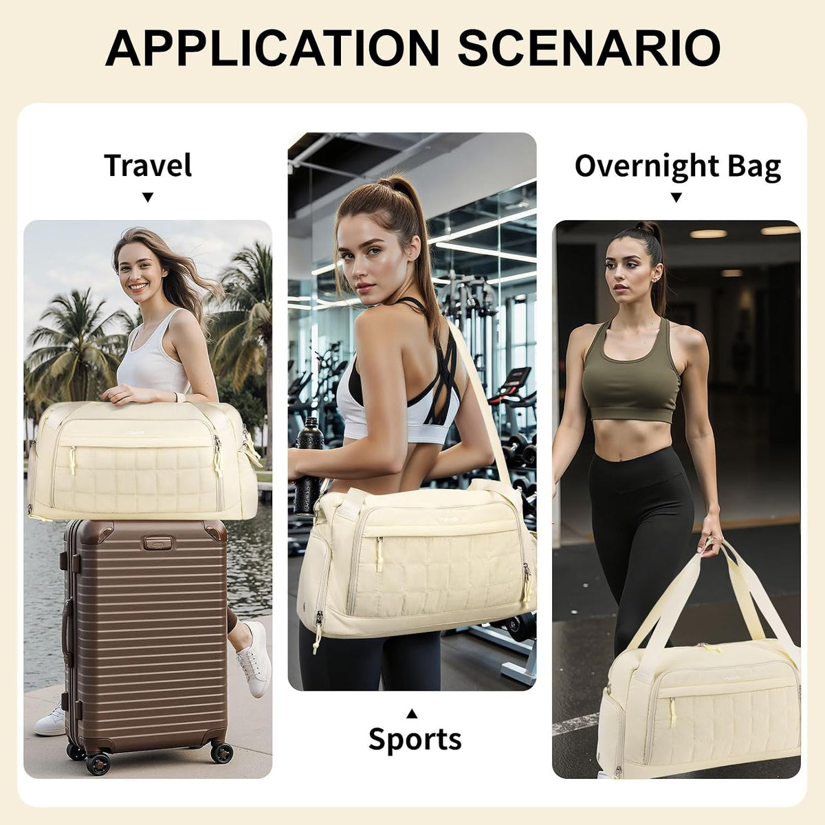 MOSISO Women Gym Duffle Weekender Overnight Bag, Quilted Design with Shoe‑Compartment & Built‑In Trolley Sleeve