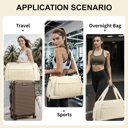 MOSISO Women Gym Duffle Weekender Overnight Bag, Quilted Design with Shoe‑Compartment & Built‑In Trolley Sleeve