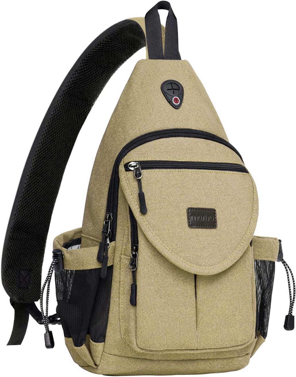 MOSISO Canvas Sling Backpack, Daypack with Anti-Theft Pocket, Dual Mesh Bottle Holders & Earphone Hole, Fits 11 Inch Tablet for Hiking Travel Commute
