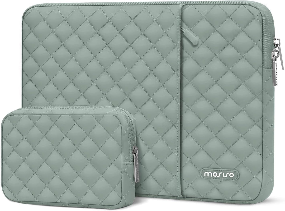 MOSISO Square Diamond Quilted Vertical Laptop Sleeve Set with Front Pocket & Matching Small Case, Fits 13–16 Inch MacBook Air Pro HP Dell Acer ASUS Lenovo Notebook