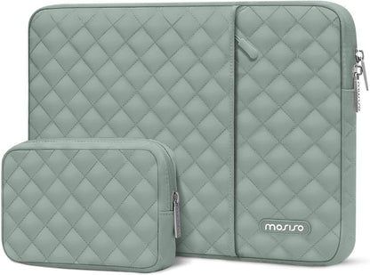 MOSISO Square Diamond Quilted Vertical Laptop Sleeve Set with Front Pocket & Matching Small Case, Fits 13–16 Inch MacBook Air Pro HP Dell Acer ASUS Lenovo Notebook
