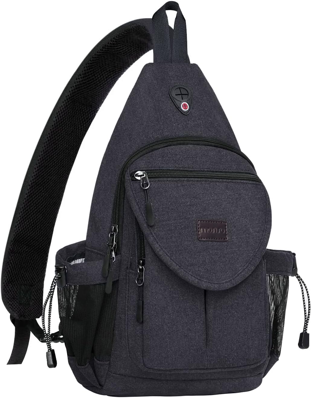 MOSISO Canvas Sling Backpack, Daypack with Anti-Theft Pocket, Dual Mesh Bottle Holders & Earphone Hole, Fits 11 Inch Tablet for Hiking Travel Commute