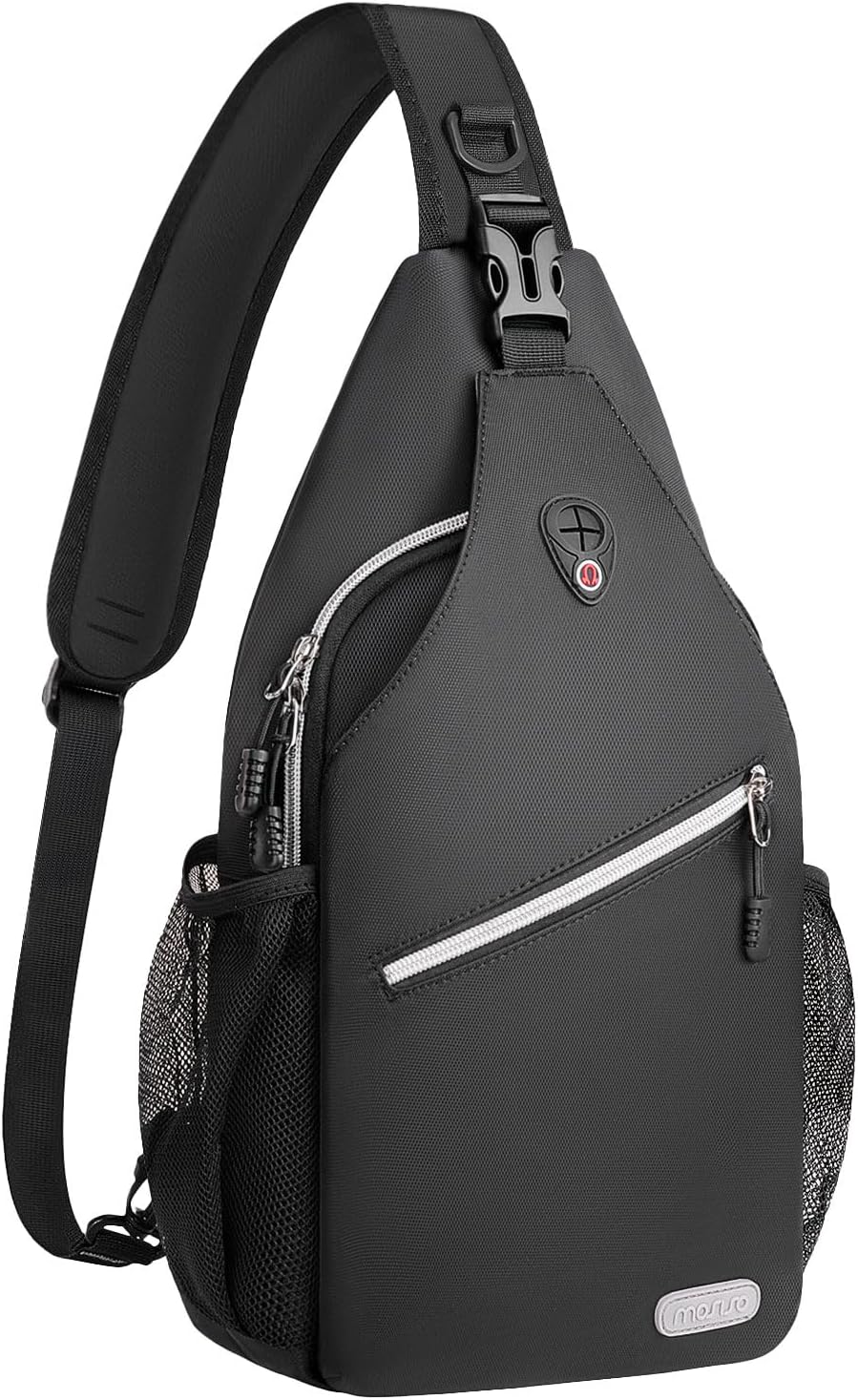 MOSISO Water Resistant Sling Backpack, Crossbody Daypack with Multi Pockets & Side Mesh Holders, Strap Fits 10.9Inch Tablet for Travel Hiking Commute
