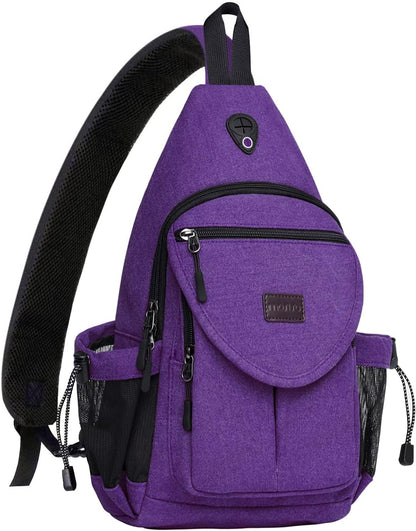 MOSISO Canvas Sling Backpack, Daypack with Anti-Theft Pocket, Dual Mesh Bottle Holders & Earphone Hole, Fits 11 Inch Tablet for Hiking Travel Commute