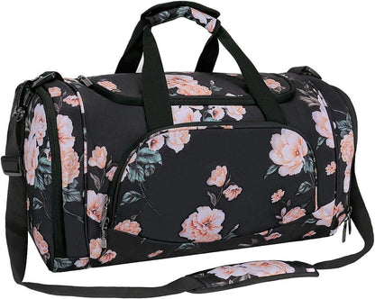 MOSISO Peony Print Sports Duffel Gym Bag with Ventilated Shoe Pocket — Water-Resistant Polyester, Multi-Organizer Pockets & Detachable Strap