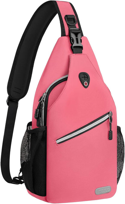 MOSISO Water Resistant Sling Backpack, Crossbody Daypack with Multi Pockets & Side Mesh Holders, Strap Fits 10.9Inch Tablet for Travel Hiking Commute