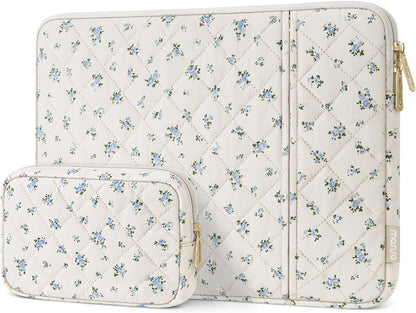 MOSISO Square‑Quilted‑Puffy Laptop Sleeve 13‑14‑Inch, Front‑Horizontal‑Pocket with Matching Accessory‑Pouch