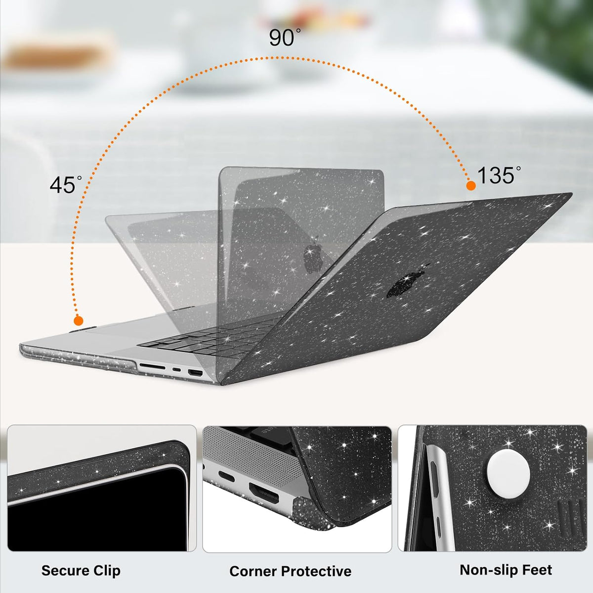 MOSISO Compatible with MacBook Pro 16 inch Case M5-M1 2026-2021 A3429 A3428 A3403 A3186 A2991 A2780 A2485 Pro Max, Sparkly Glitter Shell&Keyboard Cover&Screen Film&Pouch