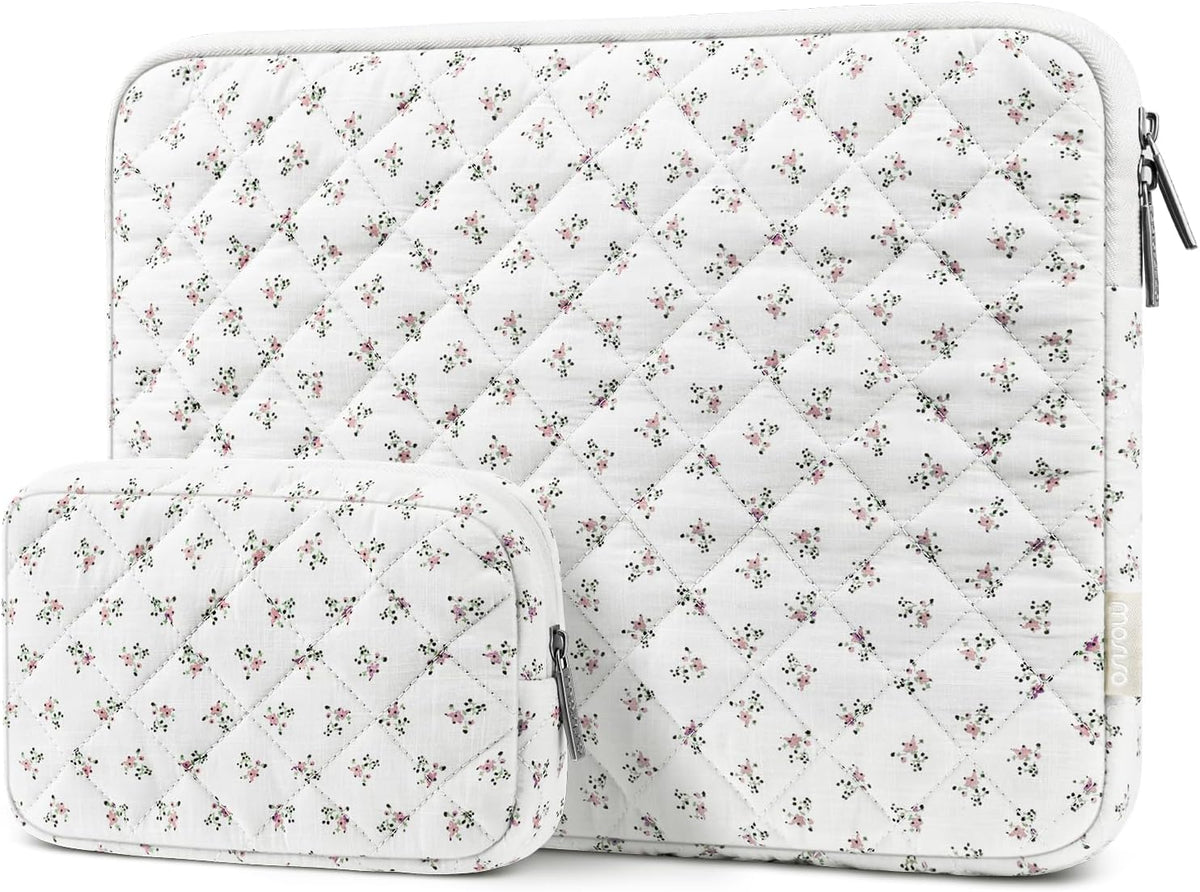 MOSISO Chic Quilted‑Puffy 13.3-16‑Inch Laptop Sleeve,Soft‑Polyester‑Padded with Coordinating‑Detachable‑Accessory‑Pouch