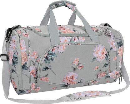 MOSISO Peony Print Sports Duffel Gym Bag with Ventilated Shoe Pocket — Water-Resistant Polyester, Multi-Organizer Pockets & Detachable Strap