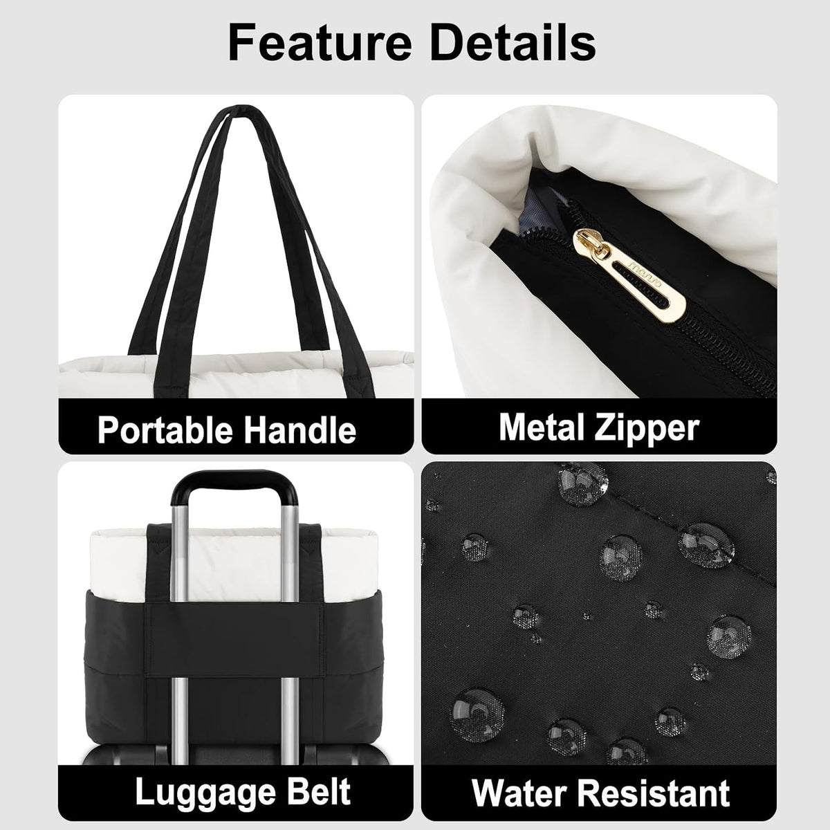 MOSISO Women Quilted‑Puffy‑Polyester 15‑16‑Inch Work‑Tote‑Bag,Multi‑Segment‑Pockets & Built‑In‑Rear‑Trolley‑Sleeve