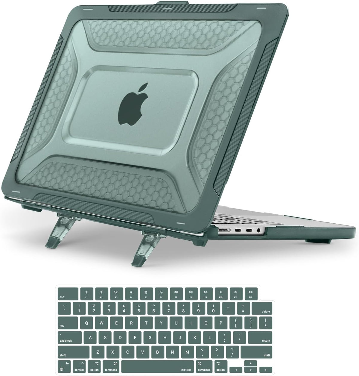 MOSISO Compatible with MacBook Pro 14 inch Case 2021-2026 M5-M1, Honeycomb TPU Bumper Hard Case with Fold Kickstand & Keyboard Skin