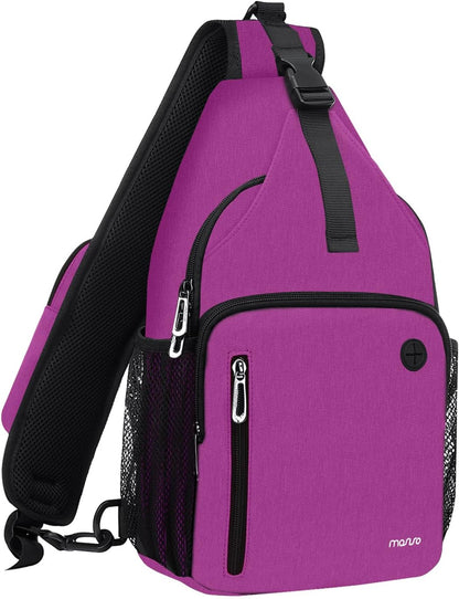 MOSISO Water-Resistant Sling Backpack with USB Charging Port & Anti-Theft Pocket — Crossbody Chest Daypack Fits 11 Inch Tablet for Hiking & Commute