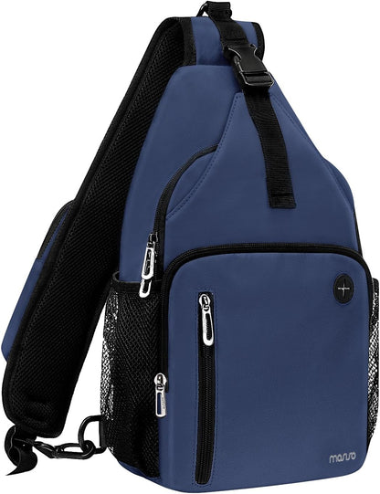 MOSISO Water-Resistant Sling Backpack with USB Charging Port & Anti-Theft Pocket — Crossbody Chest Daypack Fits 11 Inch Tablet for Hiking & Commute