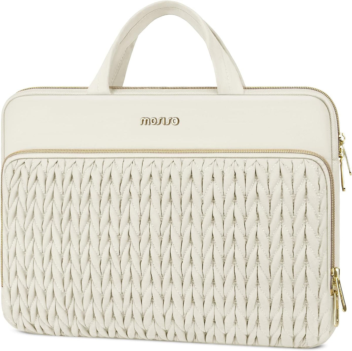 MOSISO Quilted Polyester 13.3-16 Inch Laptop Sleeve, Padded Protective Case with Front Pocket & Trolley Strap