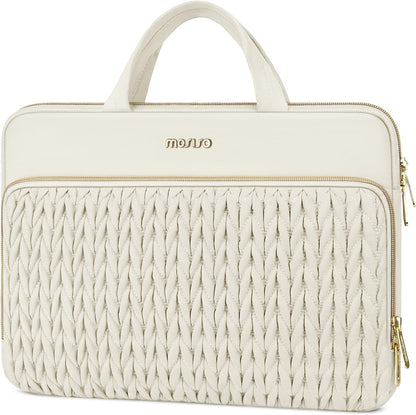 MOSISO Quilted Polyester 13.3-16 Inch Laptop Sleeve, Padded Protective Case with Front Pocket & Trolley Strap