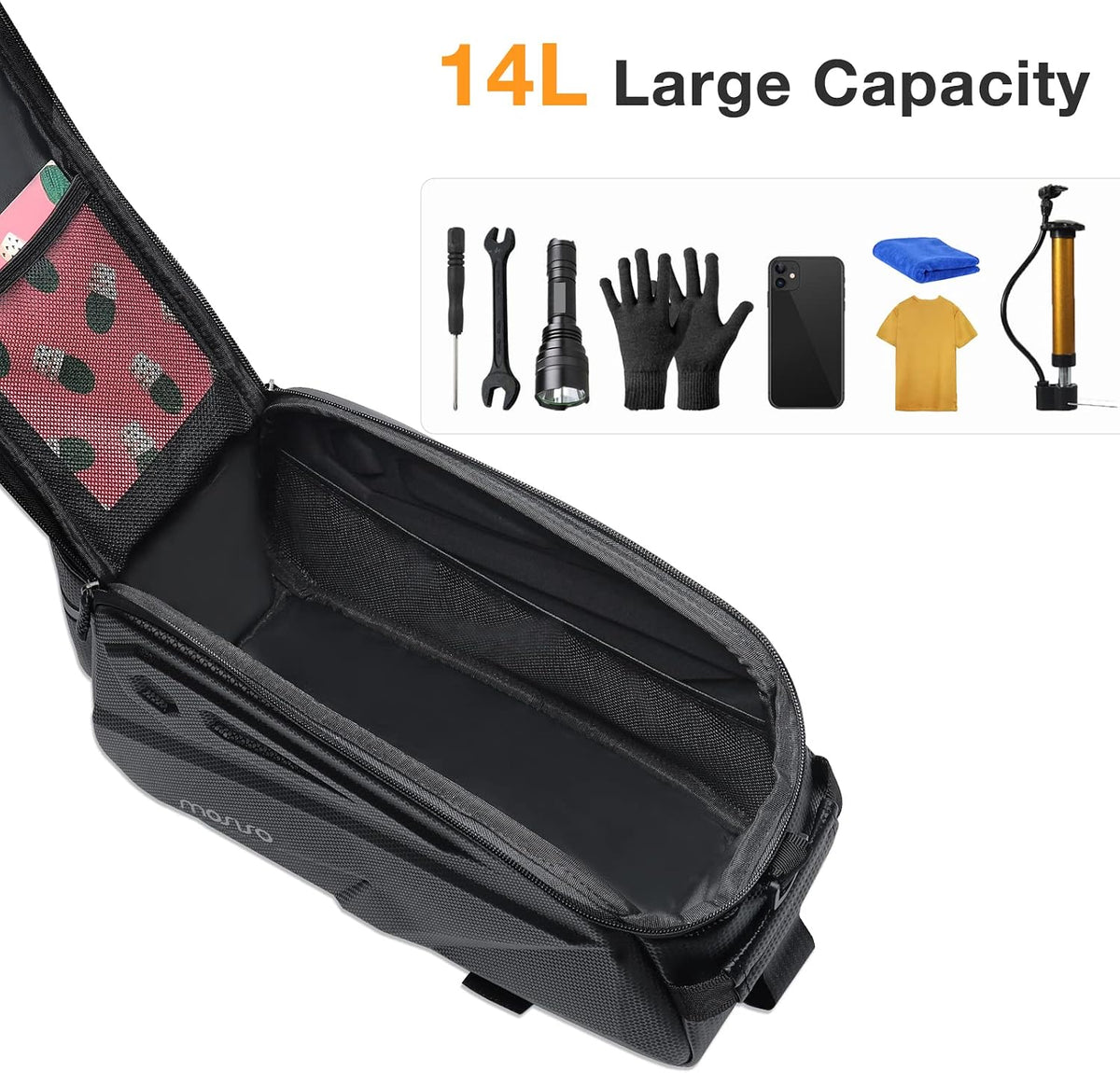 MOSISO 14L Waterproof Bike Rear Rack Bag, Shockproof Saddle Pouch with Bottle Pocket, Reflective Strip & Detachable Shoulder Strap for Commute