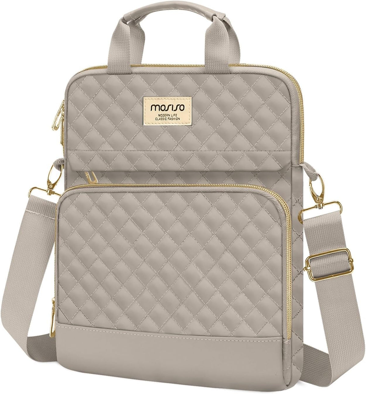 MOSISO Diamond‑Quilted Crossbody Tablet Bag,11‑Inch &12.9‑13‑Inch, Dual‑Front‑Pockets with Detachable Shoulder‑Strap