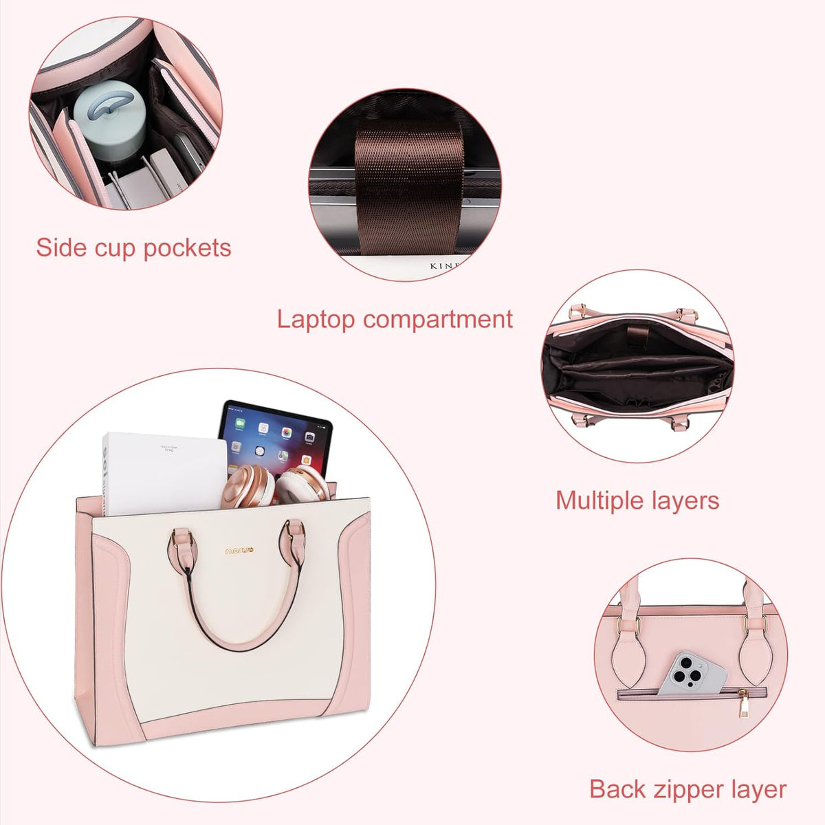 MOSISO Vertical Curve Waterproof Work Tote, MultiPocket Laptop Tote with Adjustable Cross Strap Fits 15.6Inch Laptop for Office Teacher College Women