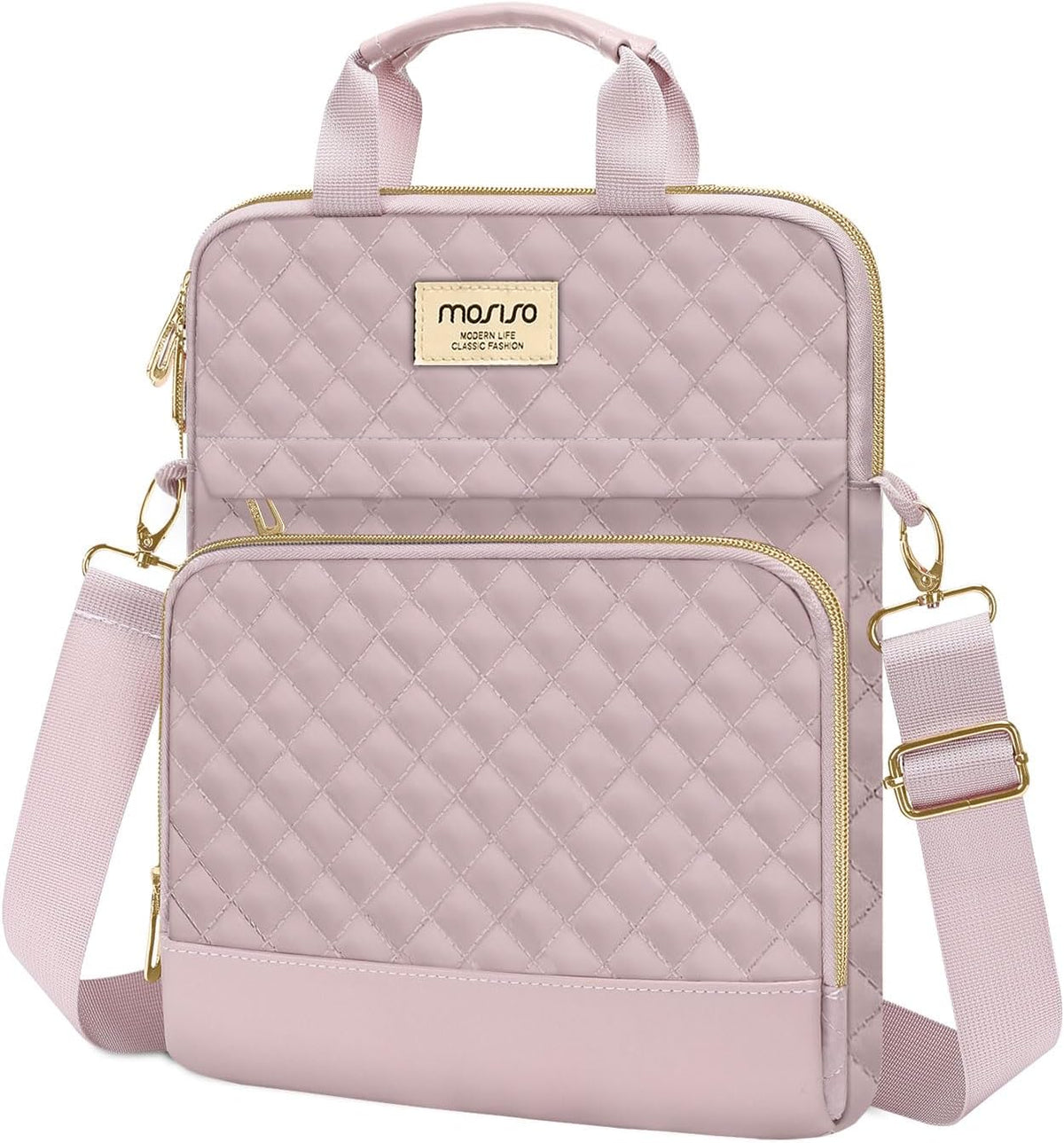 MOSISO Diamond‑Quilted Crossbody Tablet Bag,11‑Inch &12.9‑13‑Inch, Dual‑Front‑Pockets with Detachable Shoulder‑Strap