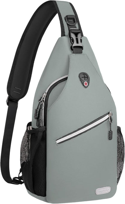 MOSISO Water Resistant Sling Backpack, Crossbody Daypack with Multi Pockets & Side Mesh Holders, Strap Fits 10.9Inch Tablet for Travel Hiking Commute