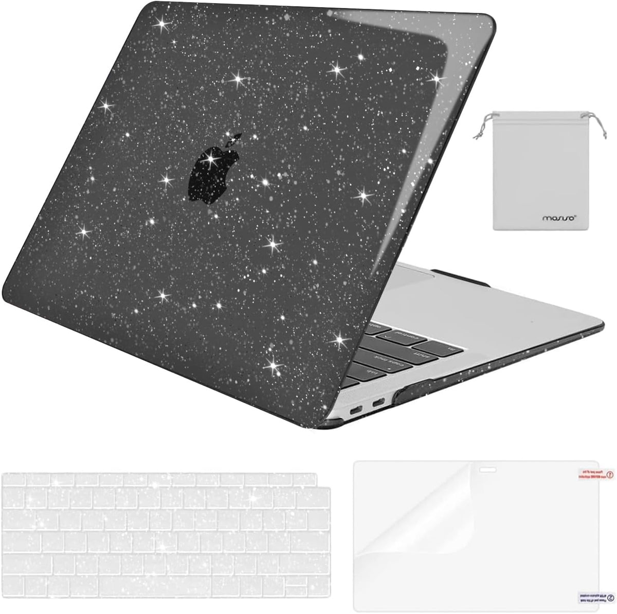 MOSISO Compatible with MacBook Air 13 inch Case 2018-2022 A2337 M1 A2179 A1932, Glitter Plastic Hard Shell&Keyboard Cover&Screen Film&Storage Bag