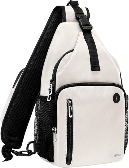 MOSISO Water-Resistant Sling Backpack with USB Charging Port & Anti-Theft Pocket — Crossbody Chest Daypack Fits 11 Inch Tablet for Hiking & Commute