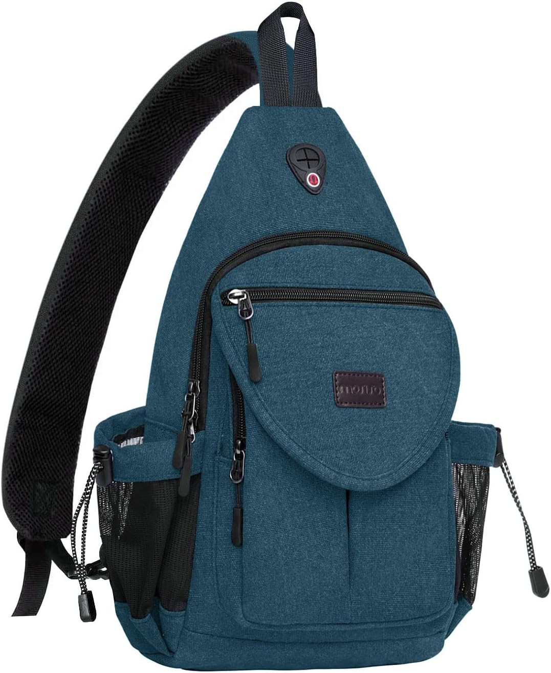 MOSISO Canvas Sling Backpack, Daypack with Anti-Theft Pocket, Dual Mesh Bottle Holders & Earphone Hole, Fits 11 Inch Tablet for Hiking Travel Commute