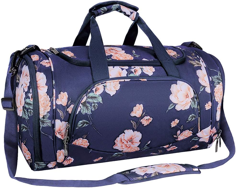 MOSISO Peony Print Sports Duffel Gym Bag with Ventilated Shoe Pocket — Water-Resistant Polyester, Multi-Organizer Pockets & Detachable Strap