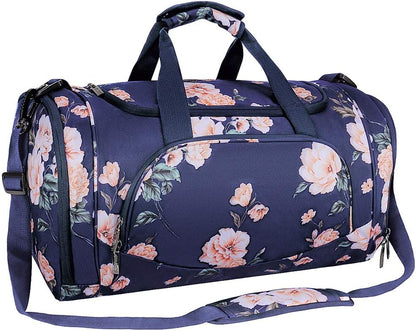 MOSISO Peony Print Sports Duffel Gym Bag with Ventilated Shoe Pocket — Water-Resistant Polyester, Multi-Organizer Pockets & Detachable Strap