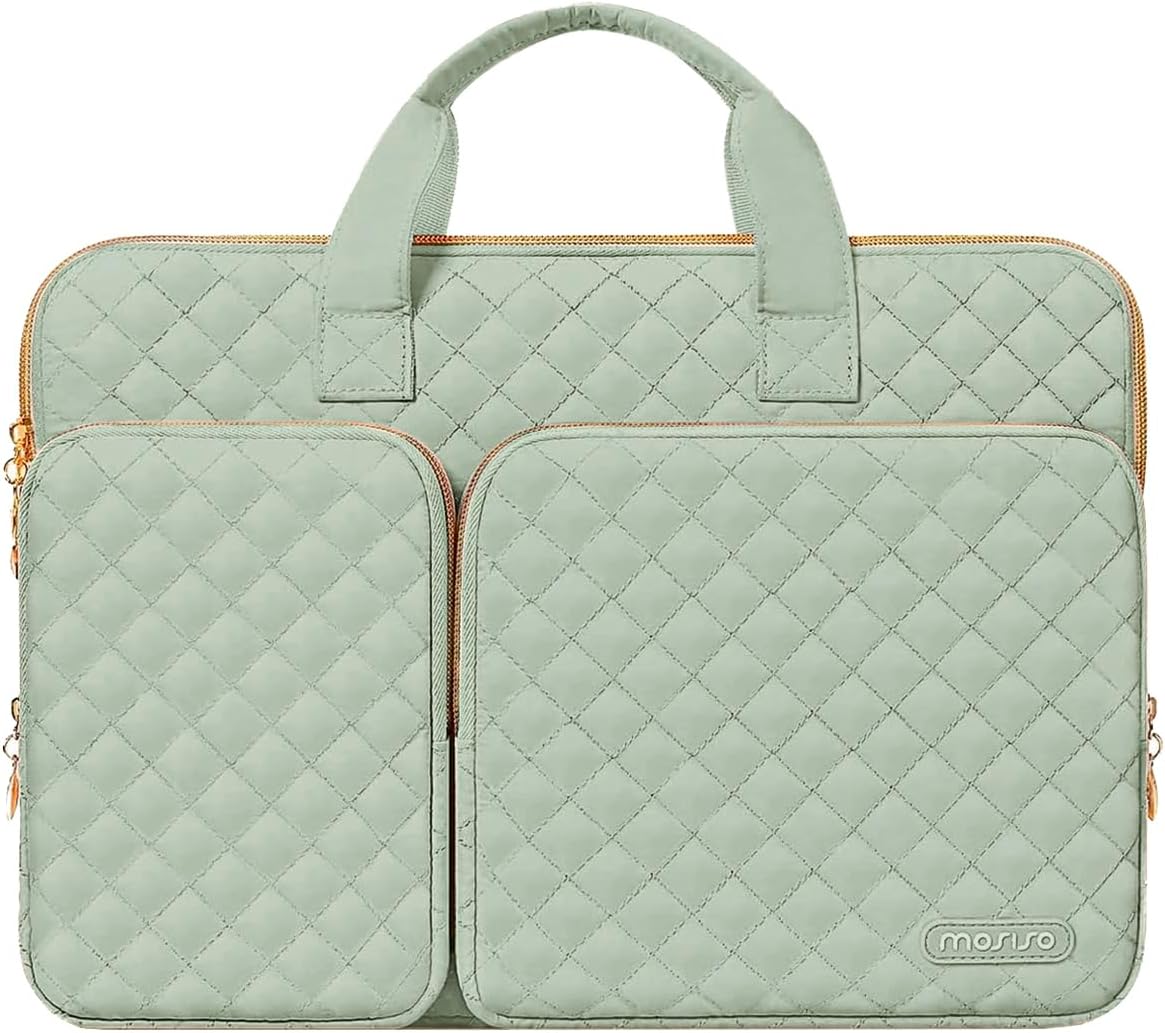 MOSISO 360 Protective Square Quilted Laptop Sleeve with 2 Pockets, Handle & Belt, Fits 13–16 Inch MacBook M1-M5 HP Acer Dell Lenovo Notebook