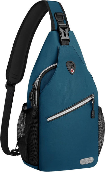 MOSISO Water Resistant Sling Backpack, Crossbody Daypack with Multi Pockets & Side Mesh Holders, Strap Fits 10.9Inch Tablet for Travel Hiking Commute