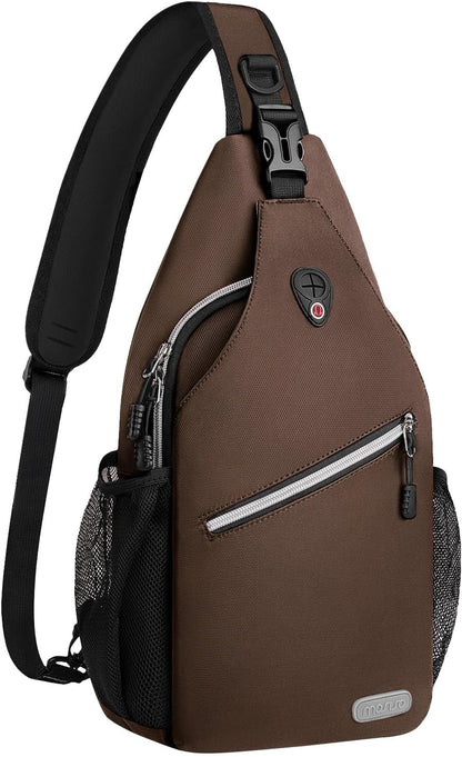 MOSISO Water Resistant Sling Backpack, Crossbody Daypack with Multi Pockets & Side Mesh Holders, Strap Fits 10.9Inch Tablet for Travel Hiking Commute