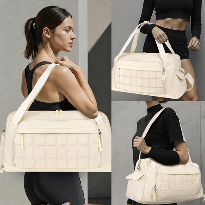 MOSISO Women Gym Duffle Weekender Overnight Bag, Quilted Design with Shoe‑Compartment & Built‑In Trolley Sleeve