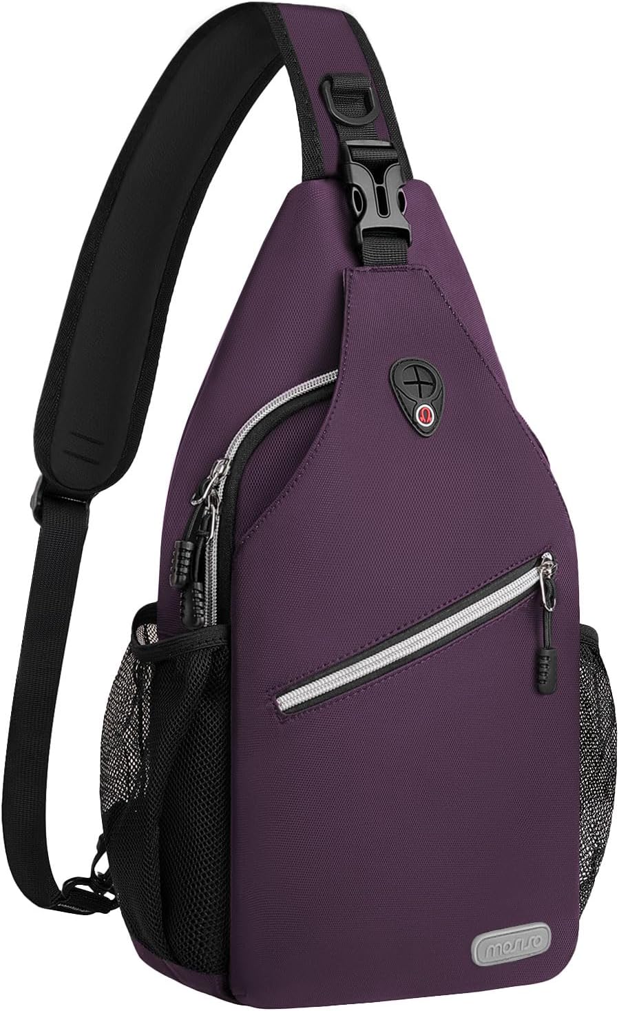 MOSISO Water Resistant Sling Backpack, Crossbody Daypack with Multi Pockets & Side Mesh Holders, Strap Fits 10.9Inch Tablet for Travel Hiking Commute