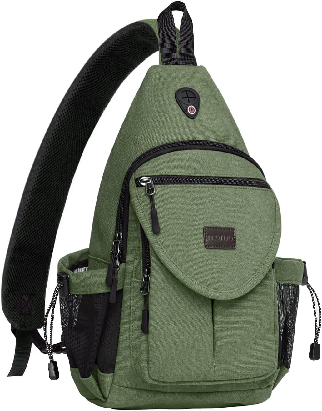 MOSISO Canvas Sling Backpack, Daypack with Anti-Theft Pocket, Dual Mesh Bottle Holders & Earphone Hole, Fits 11 Inch Tablet for Hiking Travel Commute