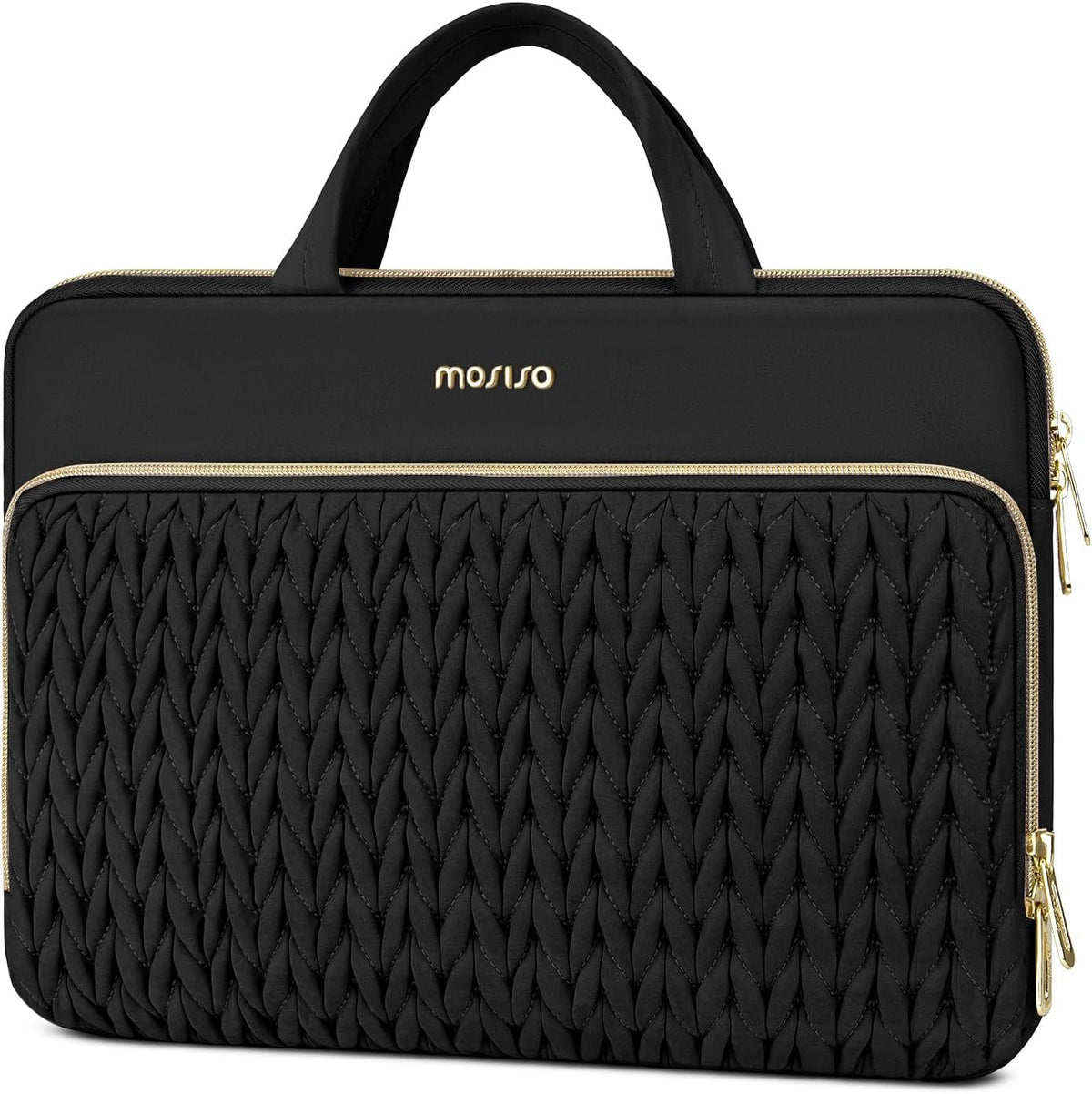 MOSISO Quilted Polyester 13.3-16 Inch Laptop Sleeve, Padded Protective Case with Front Pocket & Trolley Strap
