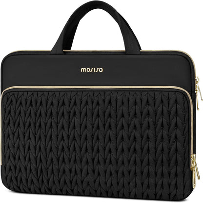 MOSISO Quilted Polyester 13.3-16 Inch Laptop Sleeve, Padded Protective Case with Front Pocket & Trolley Strap