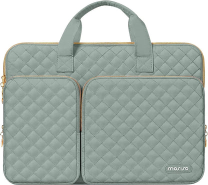 MOSISO 360 Protective Square Quilted Laptop Sleeve with 2 Pockets, Handle & Belt, Fits 13–16 Inch MacBook M1-M5 HP Acer Dell Lenovo Notebook