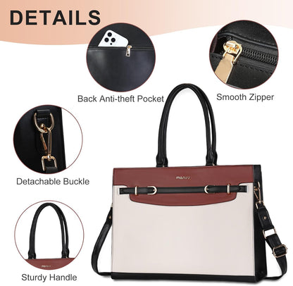 MOSISO Women PU-Leather 15.6-Inch Laptop Tote Bag,3-Multi-Compartment,Removable-Adjustable-Strap & Rivet-Reinforced-Base