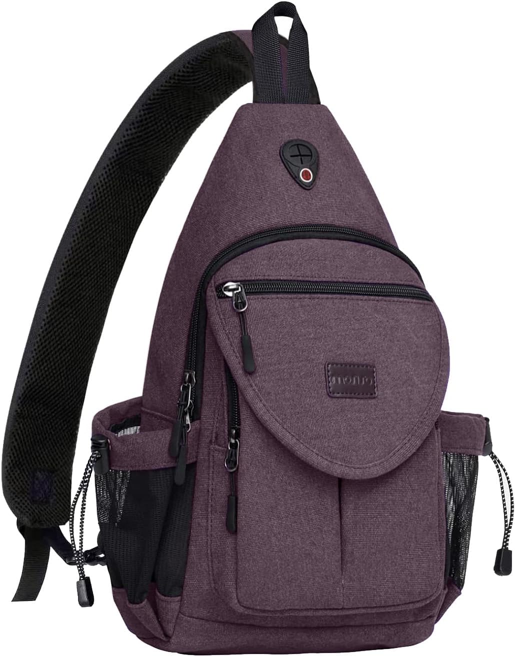 MOSISO Canvas Sling Backpack, Daypack with Anti-Theft Pocket, Dual Mesh Bottle Holders & Earphone Hole, Fits 11 Inch Tablet for Hiking Travel Commute